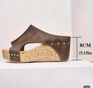 Women's Platform Cork Wedge Slide Sandals with Studded PU Leather Detail
